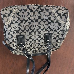 Black and gray C Coach shoulder tote